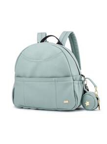 Baby Solid PU Diaper Bag With Pacifier Bag - Mint Green - View 1