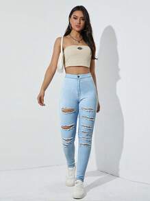 Ripped Skinny Jeans - Light Wash - View 3