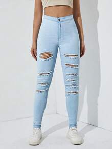 Ripped Skinny Jeans - Light Wash - View 4