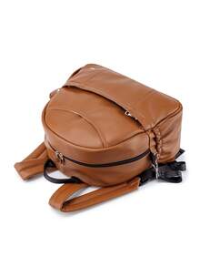 Baby Solid PU Diaper Bag With Pacifier Bag - Brown - View 2