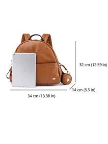 Baby Solid PU Diaper Bag With Pacifier Bag - Brown - View 3