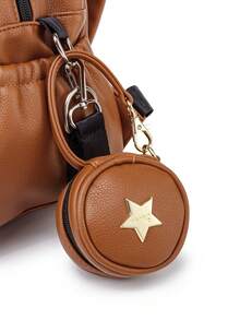 Baby Solid PU Diaper Bag With Pacifier Bag - Brown - View 6