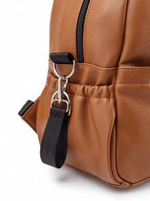 Baby Solid PU Diaper Bag With Pacifier Bag - Brown - View 7