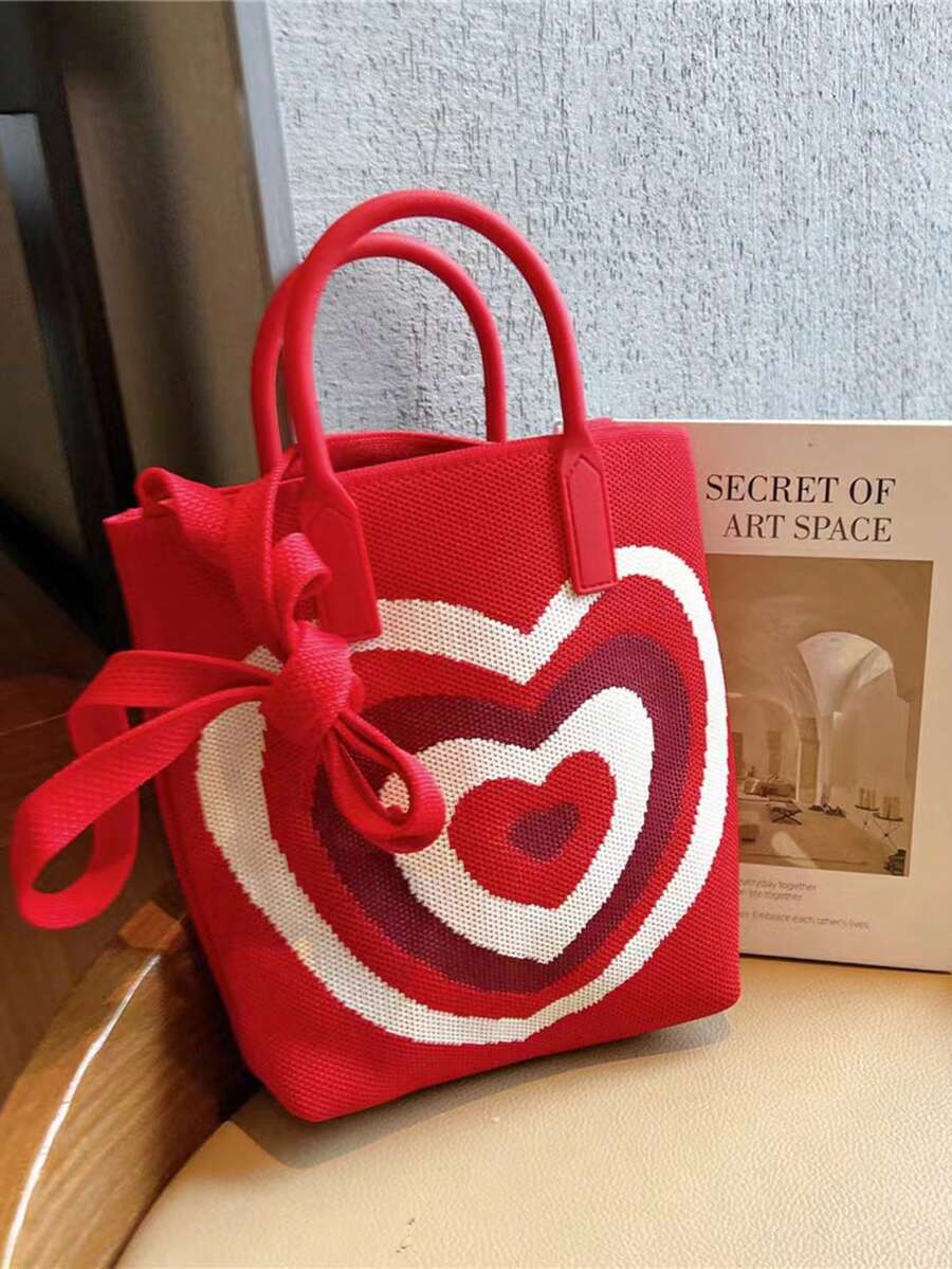 迷你愛心圖案鉤針編織袋時尚適用於度假 - 紅色 - 查看 1