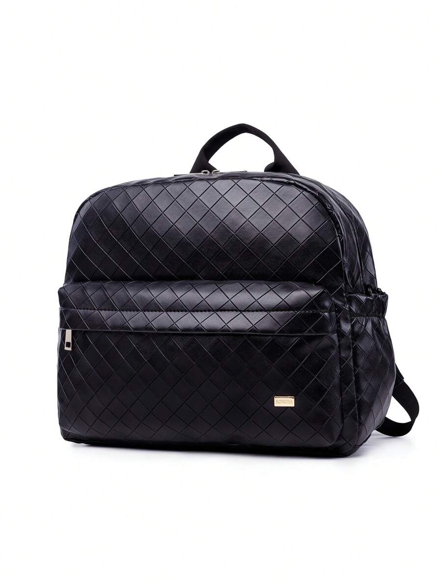 Baby Plaid Embossed PU Diaper Bag - Black - View 1