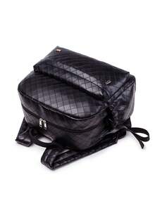 Baby Plaid Embossed PU Diaper Bag - Black - View 2