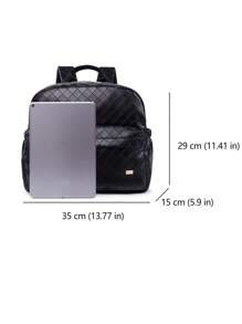 Baby Plaid Embossed PU Diaper Bag - Black - View 4
