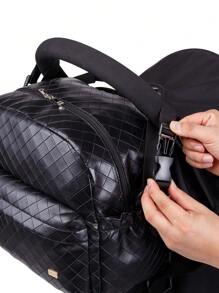 Baby Plaid Embossed PU Diaper Bag - Black - View 5