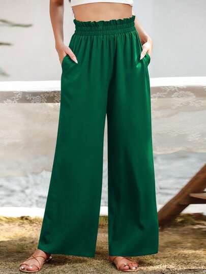 SHEIN LUNE Paperbag Waist Wide Leg Trousers
