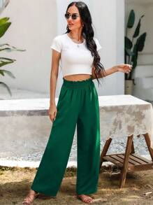 SHEIN LUNE Quần nữ Quần paper-bag màu trơn Giải trí - màu xanh lá - Xem 4