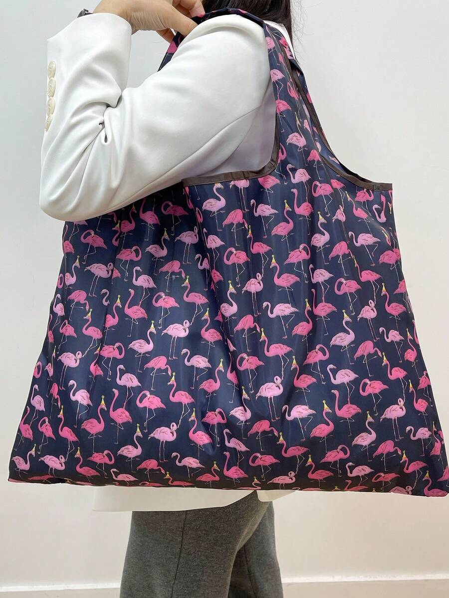 Túi mua sắm thời trang in hình chim hồng hạc quá khổ Không đóng cửa