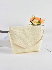 Túi đeo chéo mini có ống hút dành cho nữ Túi đan mùa hè Ví cầm tay Bucket Bucket - Màu be - Xem 2