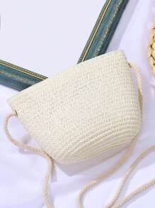 Túi đeo chéo mini có ống hút dành cho nữ Túi đan mùa hè Ví cầm tay Bucket Bucket - Màu be - Xem 1