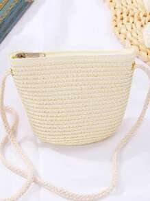 Túi đeo chéo mini có ống hút dành cho nữ Túi đan mùa hè Ví cầm tay Bucket Bucket - Màu be - Xem 3