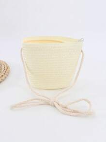 Túi đeo chéo mini có ống hút dành cho nữ Túi đan mùa hè Ví cầm tay Bucket Bucket - Màu be - Xem 5