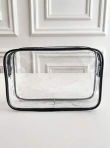 透明撞色滾邊化妝包PVC帶拉鍊適合旅行郵輪必備 - 無色 - 查看 1