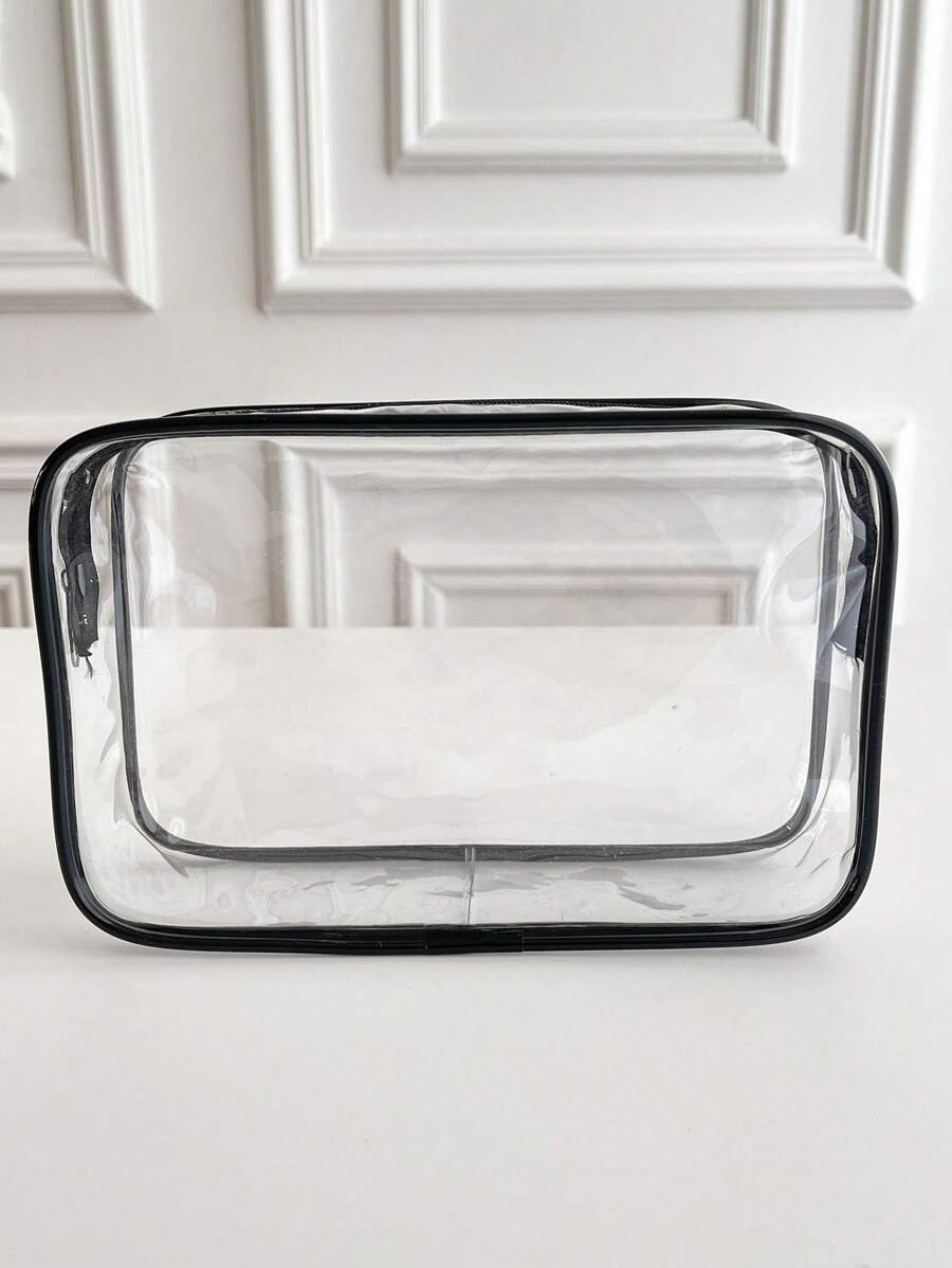 透明撞色滾邊化妝包PVC帶拉鍊適合旅行郵輪必備 - 無色 - 查看 1