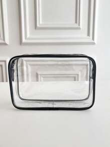 透明撞色滾邊化妝包PVC帶拉鍊適合旅行郵輪必備 - 無色 - 查看 2