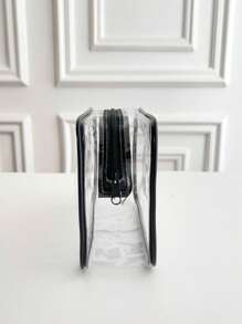 透明撞色滾邊化妝包PVC帶拉鍊適合旅行郵輪必備 - 無色 - 查看 3