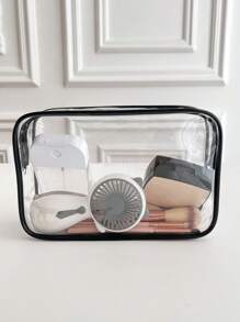 透明撞色滾邊化妝包PVC帶拉鍊適合旅行郵輪必備 - 無色 - 查看 4