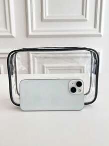 透明撞色滾邊化妝包PVC帶拉鍊適合旅行郵輪必備 - 無色 - 查看 5