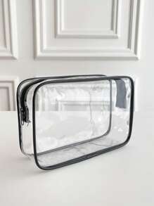 透明撞色滾邊化妝包PVC帶拉鍊適合旅行郵輪必備 - 無色 - 查看 6