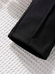 SHEIN Girls Button Front Seam Detail Trousers - Black - View 5