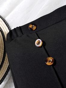 SHEIN Girls Button Front Seam Detail Trousers - Black - View 3