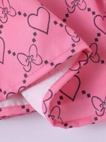 SHEIN Baby Girl Heart & Bow Print Lapel Neck Top & Fold Pleated Skirt Set - Pink - View 4