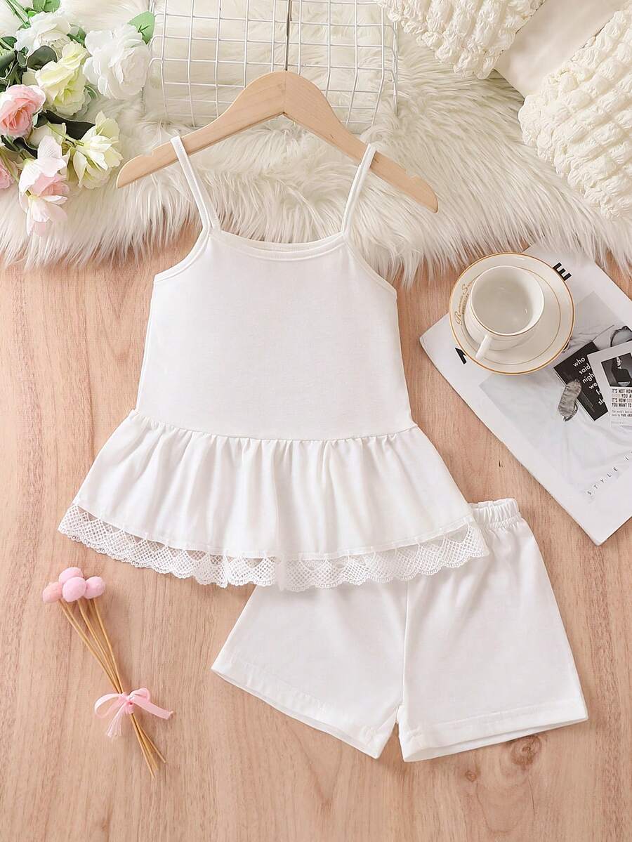 Đồ ngủ bé gái Tương phản ren Viên lá sen màu trơn Dễ thương - trắng - Xem 1