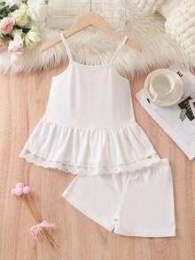 Đồ ngủ bé gái Tương phản ren Viên lá sen màu trơn Dễ thương - trắng - Xem 2