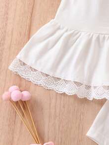 Đồ ngủ bé gái Tương phản ren Viên lá sen màu trơn Dễ thương - trắng - Xem 3