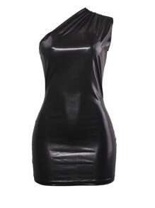 Vestido ajustado de un hombro - Negro - Ver 1