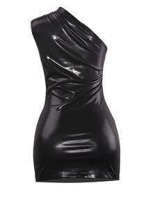 Vestido ajustado de un hombro - Negro - Ver 2