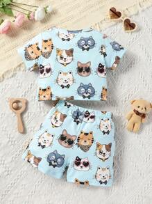 SHEIN Bộ đồ Em bé Hoạt hình Tất cả trên in - Màu xanh lam - Xem 2