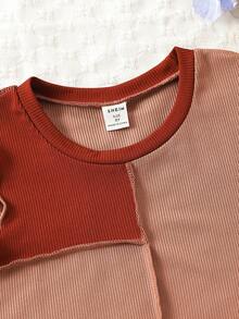 SHEIN Girls Colourblock Top-stitching Lettuce Trim Tank Top - Multicolor - View 4