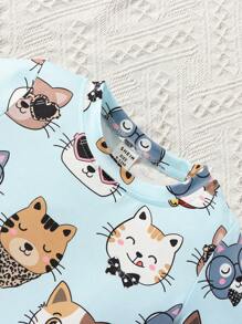 SHEIN Bộ đồ Em bé Hoạt hình Tất cả trên in - Màu xanh lam - Xem 3