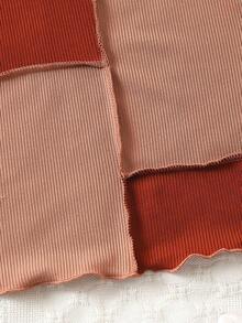 SHEIN Girls Colourblock Top-stitching Lettuce Trim Tank Top - Multicolor - View 5