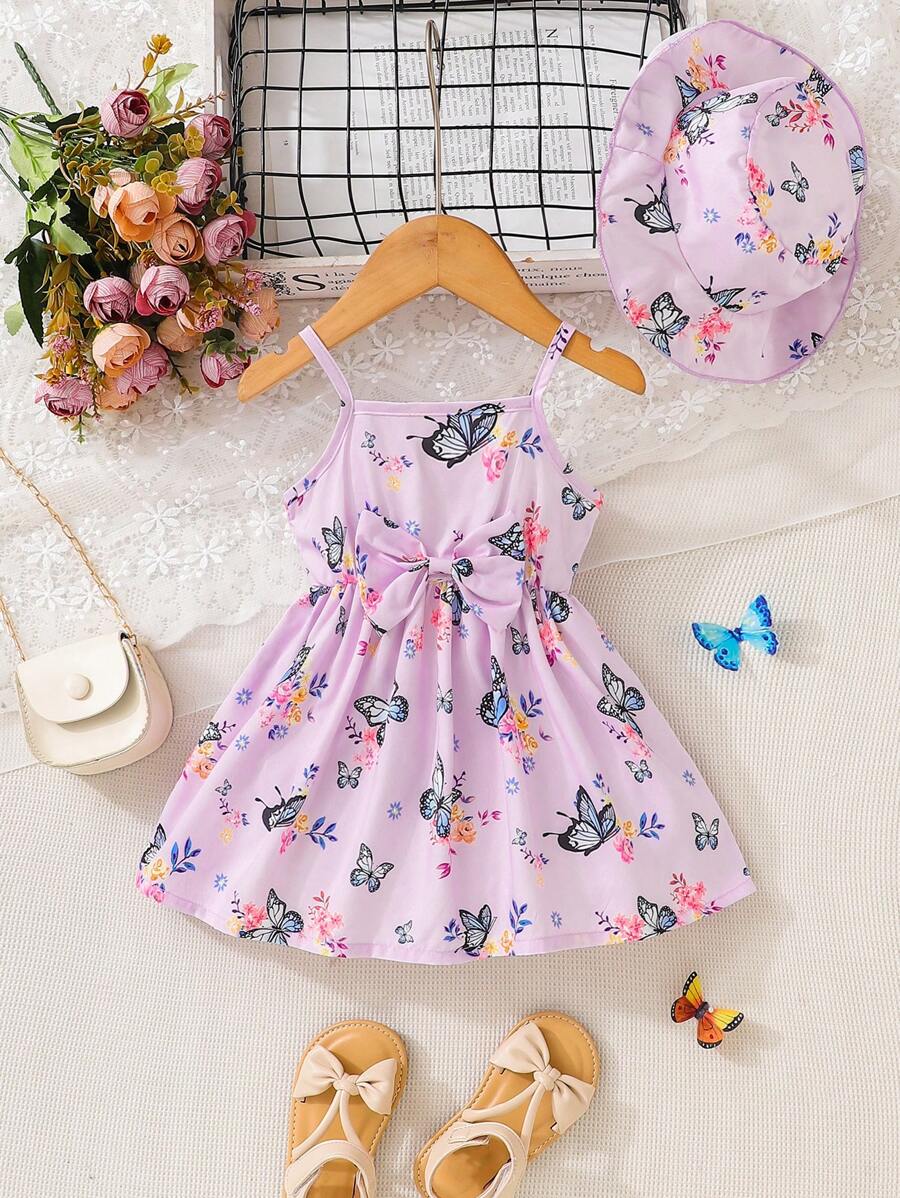 SHEIN Đầm em bé Nơ Bướm Hoa Loại bướm - Màu Lilac Tím - Xem 1
