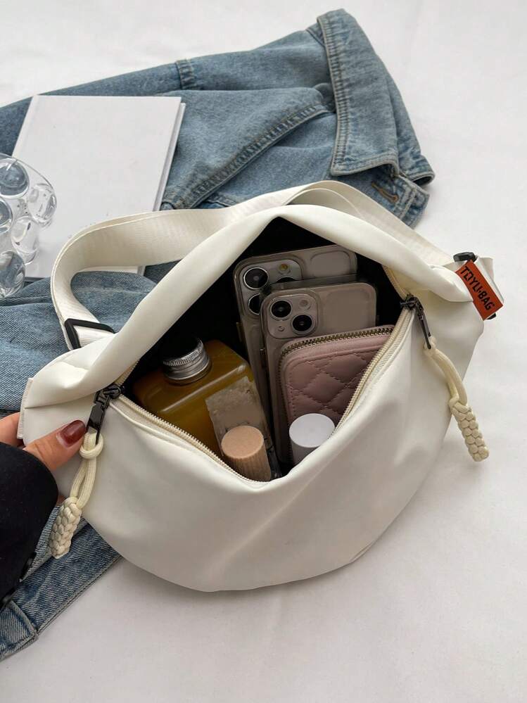 White Minimalist Bum Bag Adjustable Strap For Daily - White - View 5