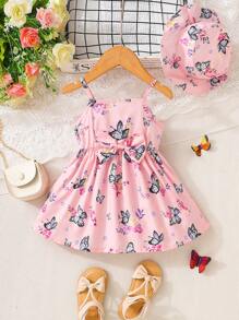 SHEIN Đầm em bé Nơ Bướm Hoa Loại bướm - Hồng - Xem 1