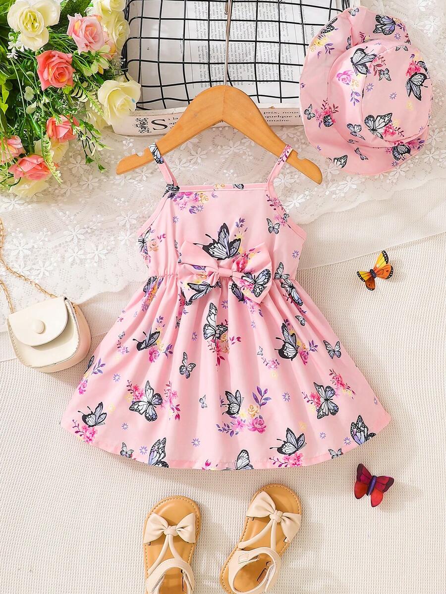 SHEIN Đầm em bé Nơ Bướm Hoa Loại bướm - Hồng - Xem 1