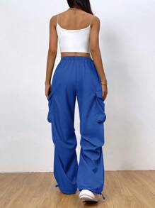SHEIN Coolane Flap Pocket Side Cargo Trousers - Blue - View 2