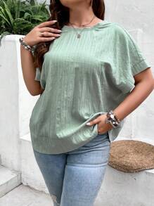 SHEIN Frenchy Plus Solid Batwing Sleeve Blouse - Mint Green - View 3