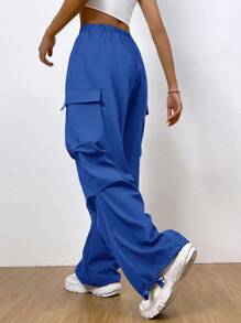 SHEIN Coolane Flap Pocket Side Cargo Trousers - Blue - View 4