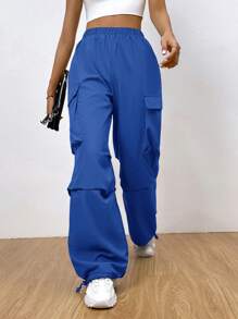 SHEIN Coolane Flap Pocket Side Cargo Trousers - Blue - View 5