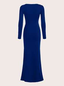 SHEIN Privé Women's Simple Casual Elegant Abstract Print Turtleneck Long Sleeve Bodycon Mermaid Dress Fall Clothes Black Elegant Dress Homecoming Dresses Fall Women Dresses - Navy Blue - View 8