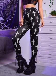 ROMWE Goth Vượt qua In Xà cạp - Đen và trắng - Xem 4