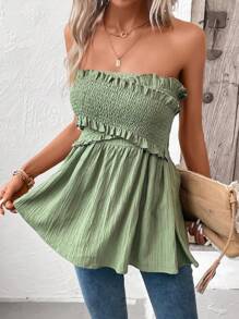 SHEIN Frenchy 褶邊荷葉邊抹胸上衣 - 綠色 - 查看 4