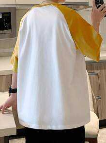Manfinity Hypemode Men Letter Graphic Contrast Raglan Sleeve Oversize Tee - White - View 3